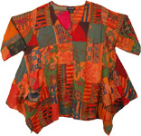 Artistic Autumn Boho Patchwork Cotton Tunic Top XXL