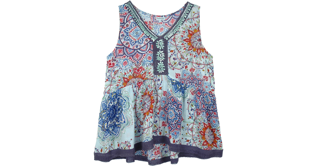 Mandala Printed Fashion Tank Top Sleeveless with Lace | Tunic-Shirt ...