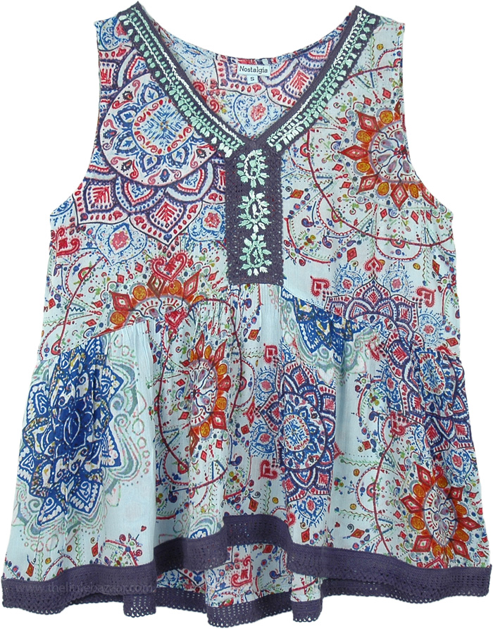 Mandala Printed Fashion Tank Top Sleeveless with Lace | Tunic-Shirt ...