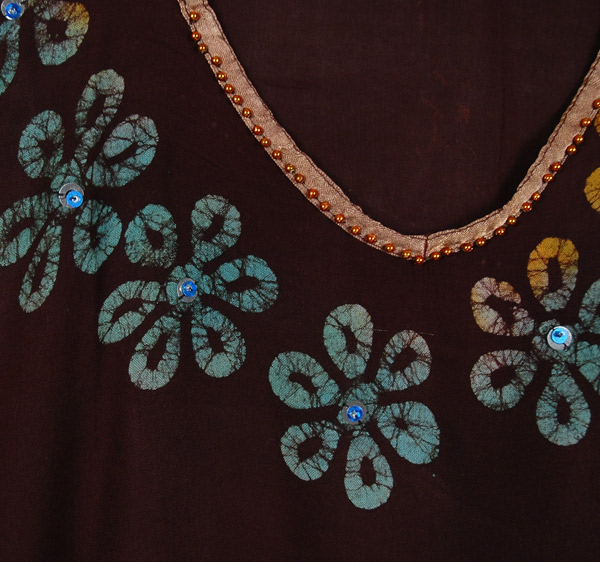 Brown Boho Poncho Top with Beads and Poms in Large
