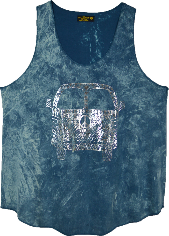 Hip Peace Van Teal Cotton Tank Top