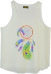 Peacock Dream Catcher Printed Tank Top in White [7451]