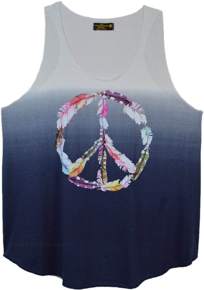Peace Feathers Graphic Hippie Tank Top in Dual Shade