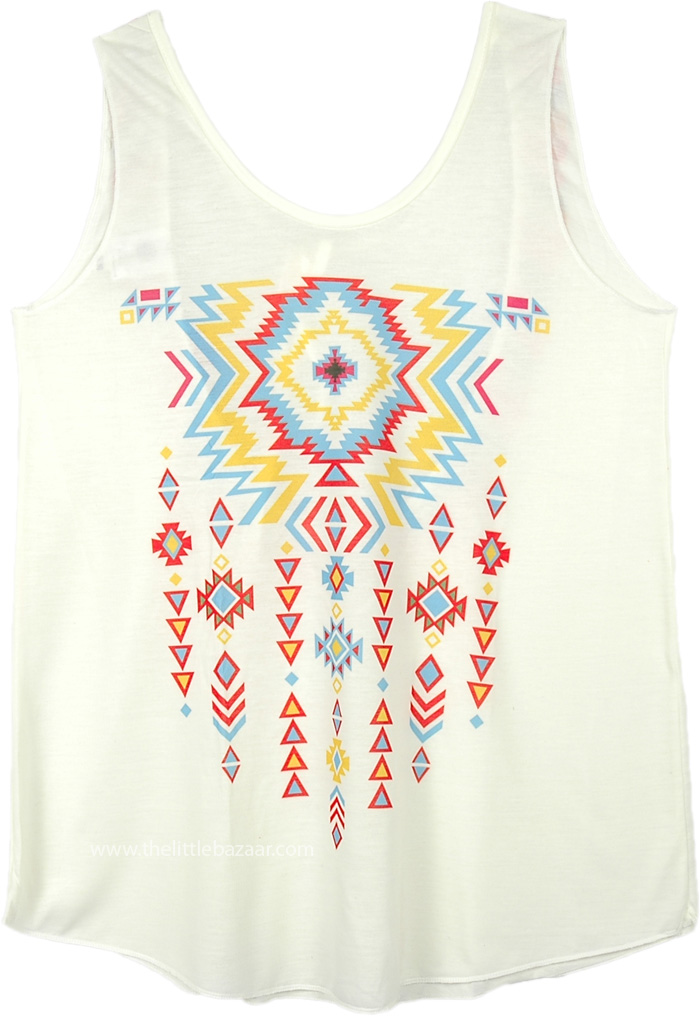 Open Back Aztec Printed Tank Top Boho Tassels