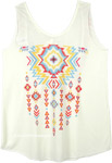 Open Back Aztec Printed Tank Top Boho Tassels