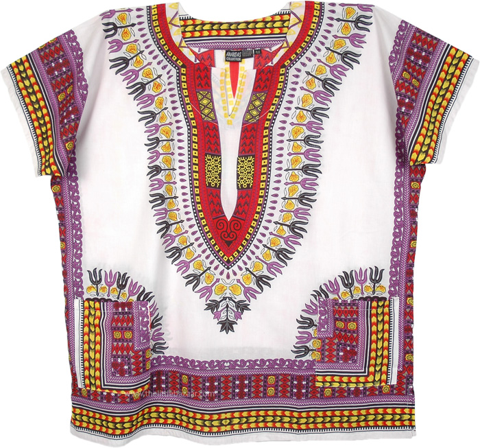 Plus Size Dashiki African Unisex Cotton Shirts in White | Tunic-Shirt ...