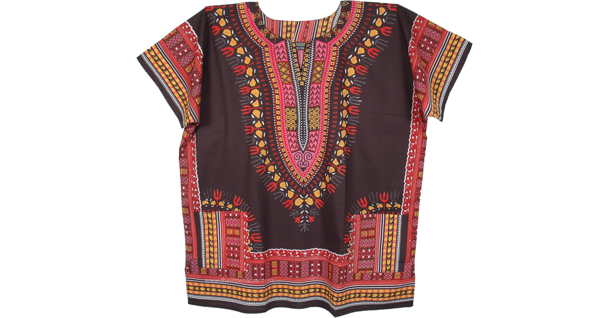 Plus Size Dashiki African Unisex Cotton Shirts in Black | Tunic-Shirt ...