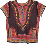 3X Traditional African Print Cotton Tunic in Black [7649]