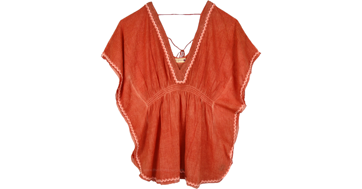 Orange Kaftan Cover Up in Cotton with 