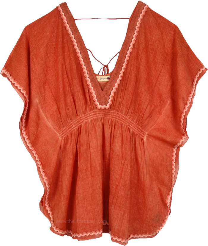 Orange Kaftan Cover Up in Cotton with Empire Waist