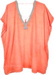 Peachy Orange Kaftan Top with Tie Up Neck and Tassels