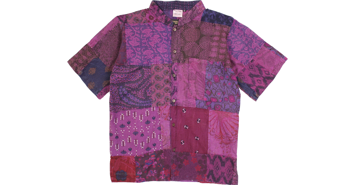 Cotton Patchwork Short Sleeve Shirt Women's Button Down