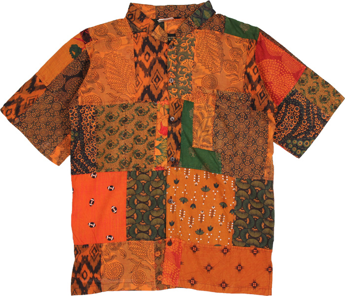 Unisex Sweet Orange Hippie Patchwork Cotton Summer Shirt