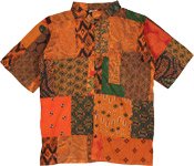 Unisex Cotton Shirt in Orange with Patchwork [8011]