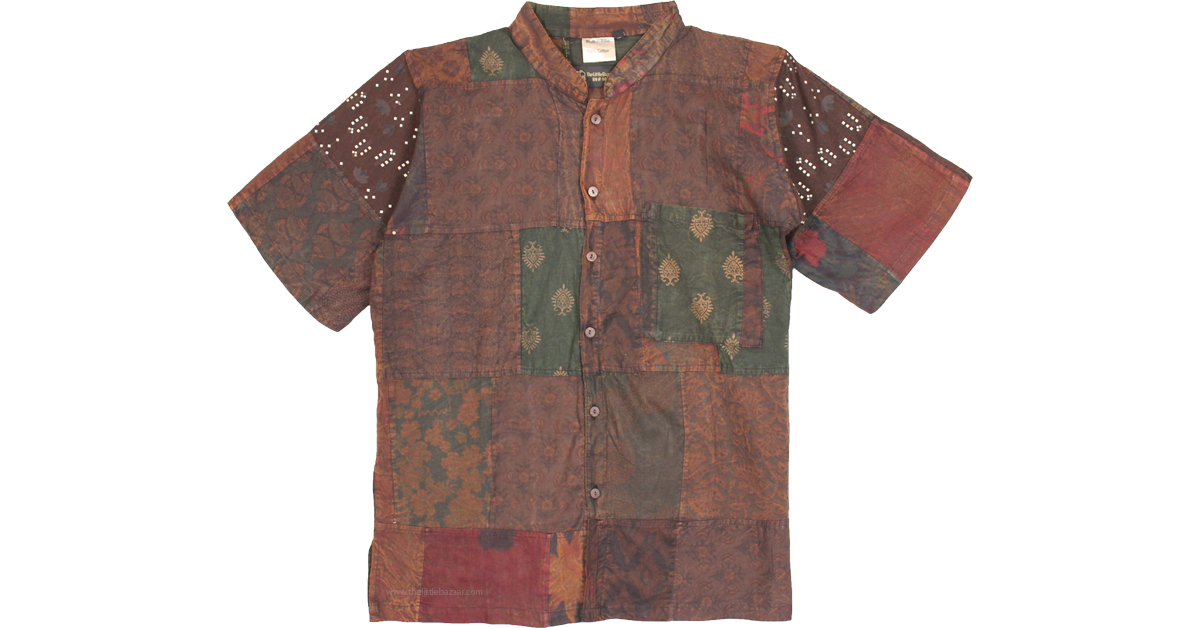 Short Sleeves Unisex Vintage Hippie Shirt in Brown TunicShirt