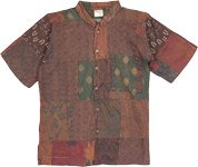 Brown Cotton Patchwork Shirt with Front Pockets [8012]