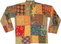 Orange Cotton Patchwork Shirt with Front Pocket [8037]
