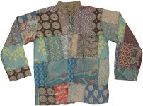 Green Cotton Patchwork Shirt with Front Pocket [8039]