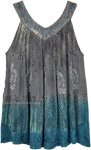 Grey Blue Umbrella Style Sleeveless Rayon Top