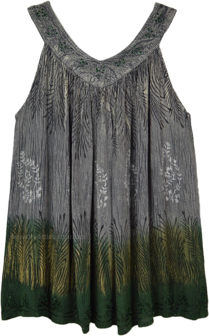 Grey Dawn Sleeveless Rayon Umbrella Top with Sequins