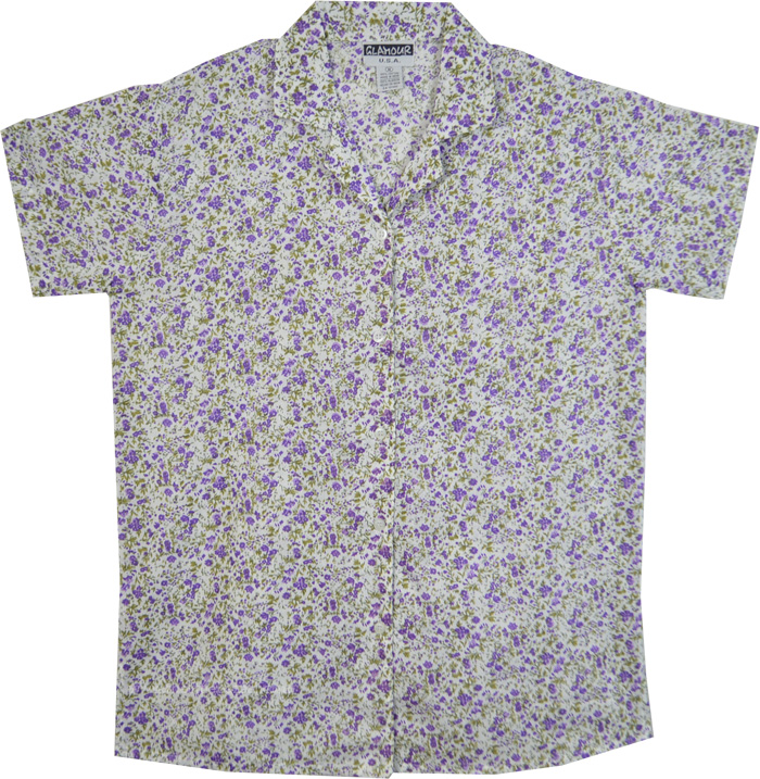 Lavender Fields White Cotton Summer Shirt