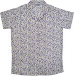 Comfy and Stylish White Shirt with Short Sleeves and Purple Floral Print [8151]