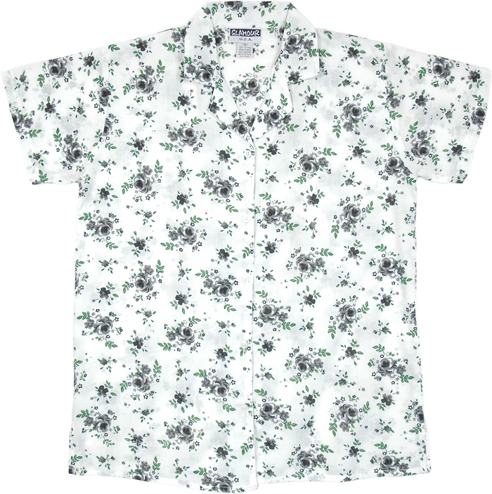 Cool White Shirt with Short Sleeves and Floral Print - Tunic-Shirt ...