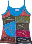 Cerulean Embroidered Arty Patchwork Tank Top in Cotton
