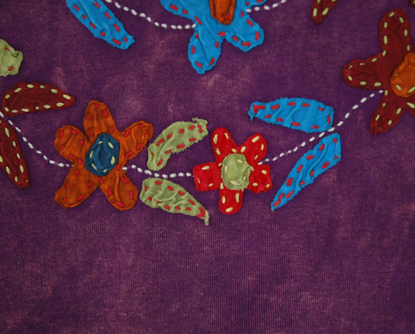 Floral Vine Applique Cotton Tank Top in Purple