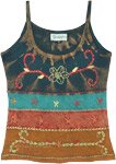 Gypsy Cotton Tank Top with Floral Thread Embroidery [8193]