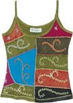 Boho Chic Embroidered Tank Top in Olive Green [8196]