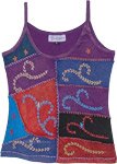 Blackcurrant Embroidered Arty Patchwork Hippie Tank Top