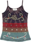 Sky and Sea Lush Tank Top with Embroidered Motifs