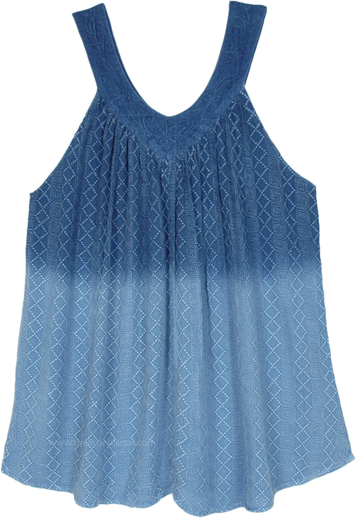 Denim Blue Ombre Sleeveless Umbrella Style Rayon Top