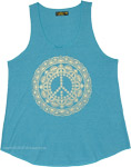 Blue Summer Hippie Look Tank Top with Mandala Print  [8616]