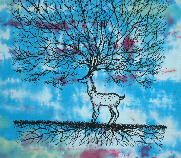 Tie Dye Colorful Tank Top with Graphic Print Of A Tree and Deer Silhouette