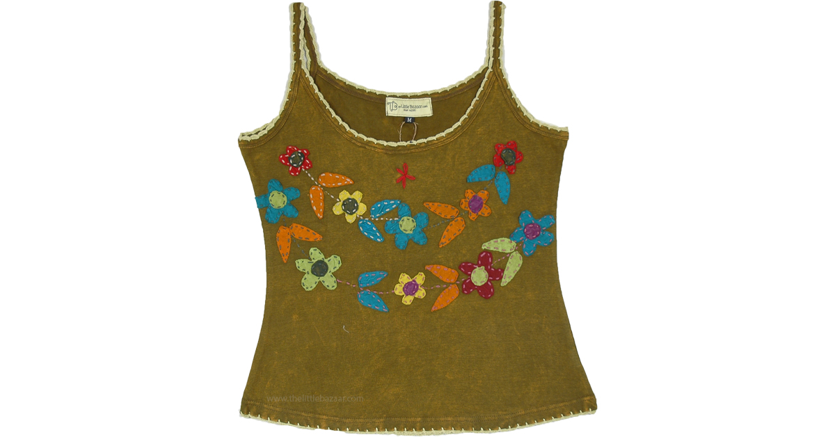 Bowanadacles Women Vintage Floral Camisole Flower Embroidery