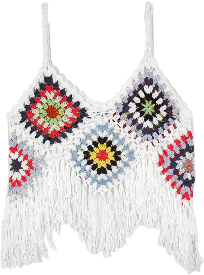 Powder White Crochet Top with Diamond Pattern