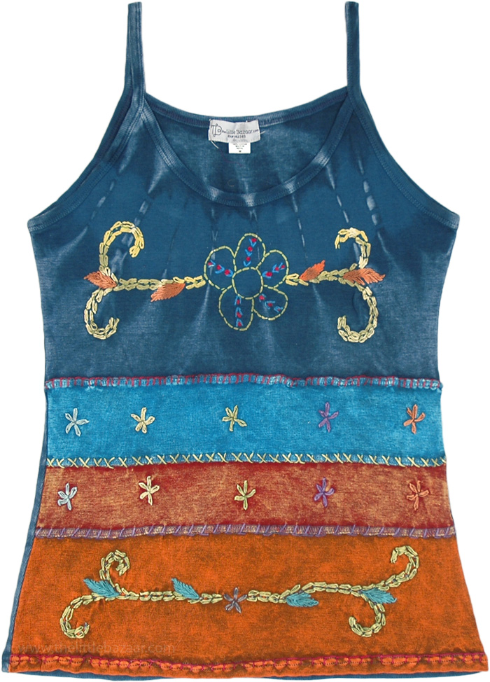 Earth To infinity Hippie Tiered Tank Top with Embroidery