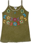 Olive Applique Summer Tank Top with Floral Utopia