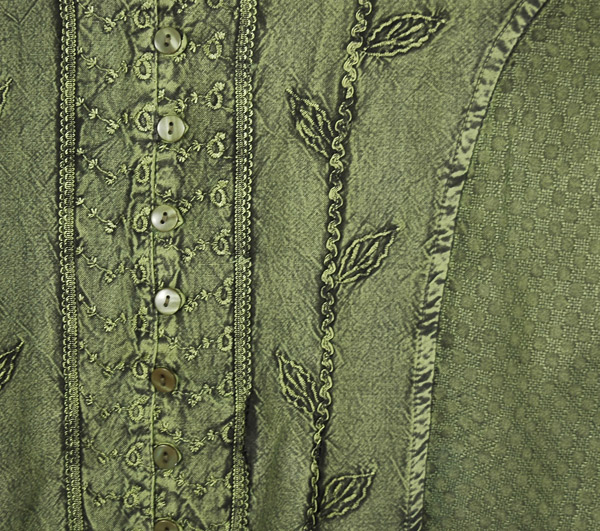 Plus Size Sage Green Bohemian Tunic Shirt with Embroidery