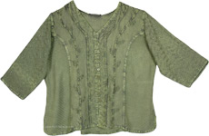 Traditional Vintage Summer Button Down Top in Sage Green [8875]