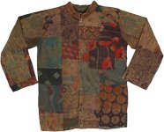 Brown Cotton Patchwork Shirt with Front Pocket [8907]