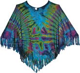 Deep Sea Dreaming Tie Dye Vibrant Poncho Top with Fringed Bottom