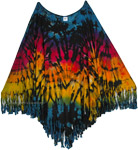 Jungle Party Tie Dye Vibrant Poncho Top with Fringed Bottom