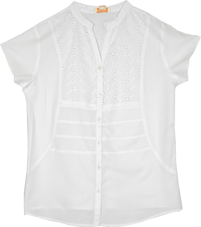 Ivory Beauty White Cotton Buttoned Shirt with Embroidery