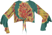 Swirly Sage Green Tie Dye Bell Sleeves Tie Top