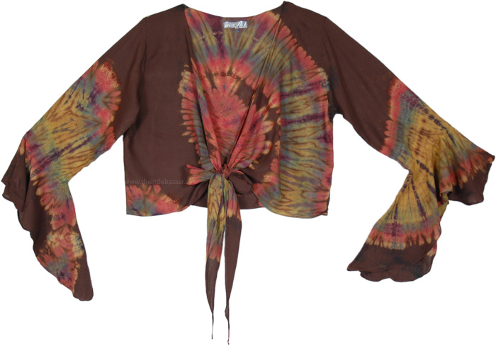 Chocolate Swirls Tie Dye Bell Sleeves Tie Top