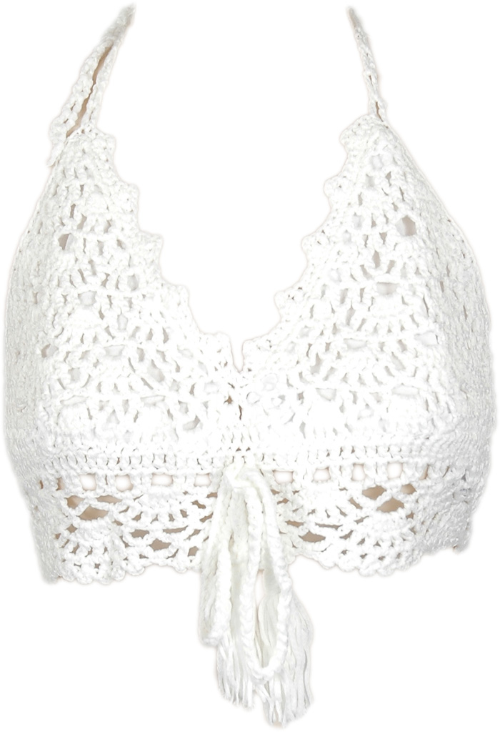 White Crochet Bralette Top with Tassel