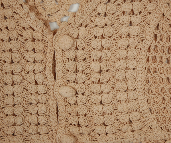Mocha Beige Solid Bohemian Button Front Crochet Top
